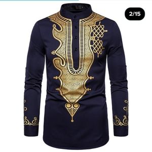 Mens Stylish African Navy
Dashiki
(S) - Gold Print